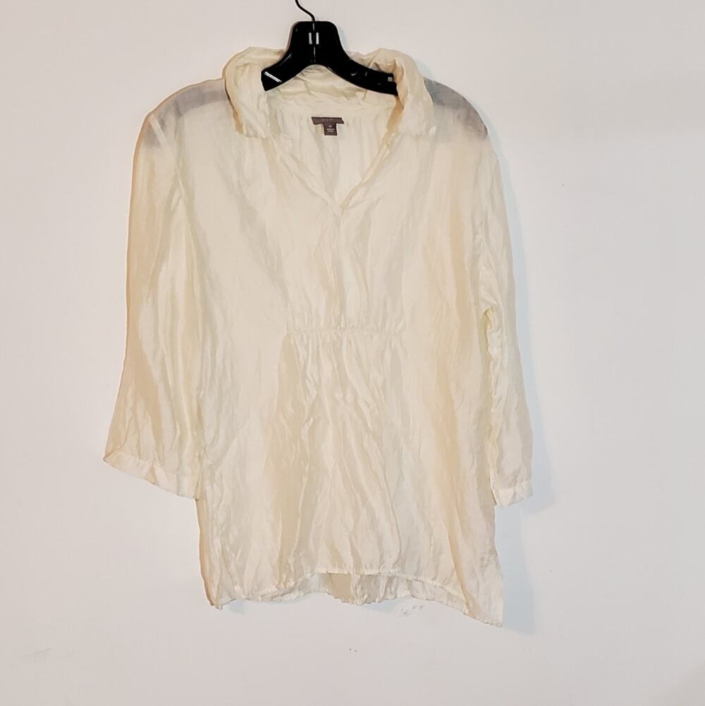 J. Jill Off White Tencel Tunic Blouse M Coastal Quiet Luxury